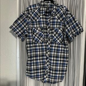 Men's Blue & Black Plaid Short-Sleeve Button-Down Shirt